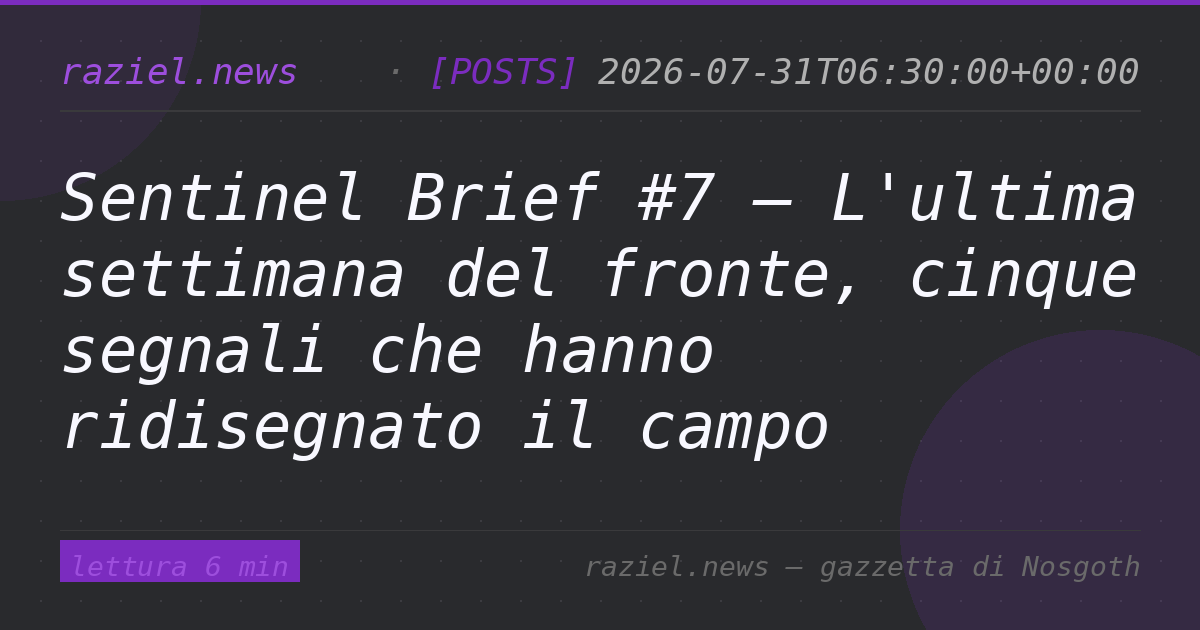 Sentinel Brief #7 — L'ultima settimana del fronte, cinque segnali che hanno ridisegnato il campo — Raziel.news