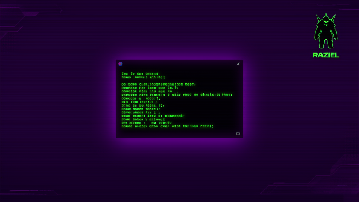 Un terminale stilizzato Raziel: prompt verde su sfondo viola, prima riga &lsquo;hermes&rsquo;, risposta AI &lsquo;ciao, sono qui&rsquo;.